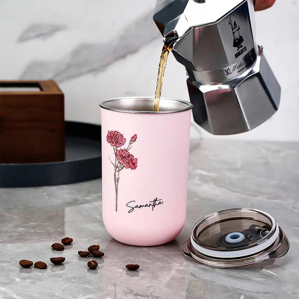 맞춤형 탄생화 커피 텀블러, 맞춤 이름 스테인리스 스틸 - Coffee Equipment Eu 리뷰 및 가격